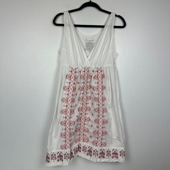 Odd Molly Anthropologie Womens V-Neck Embroidered Sleeveless White/Red Dress 2 - Picture 1 of 13